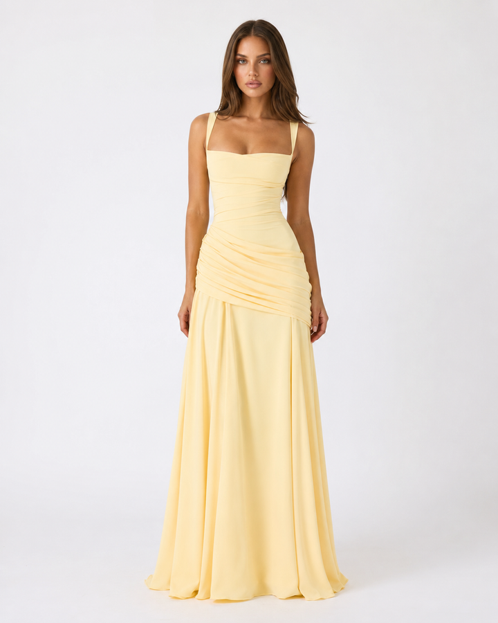 ENIE | Maxi Dress with Gathered Square Neckline