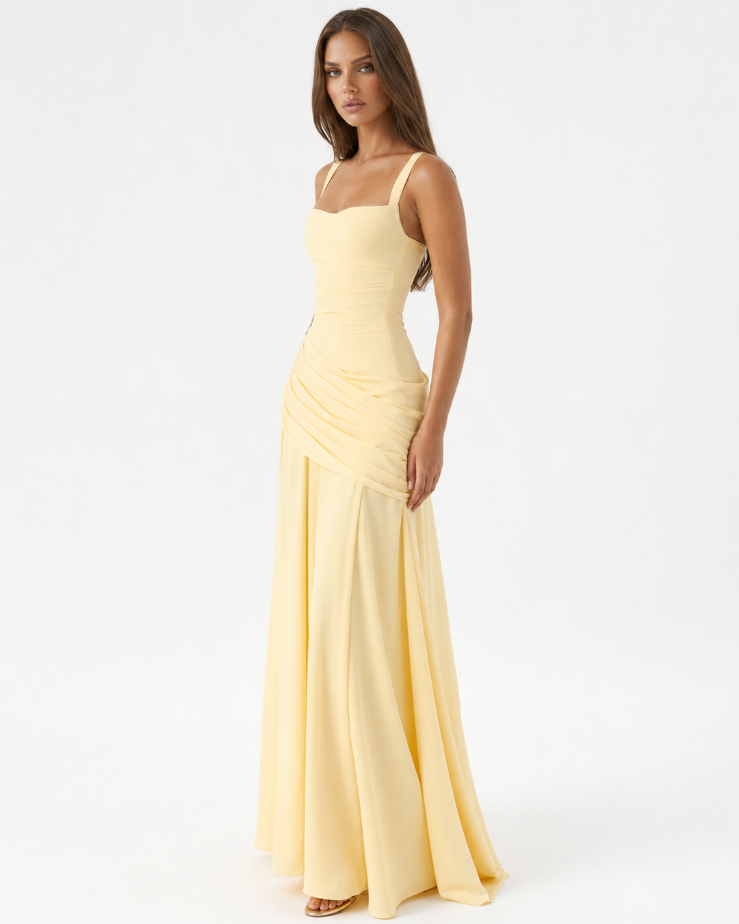 ENIE | Maxi Dress with Gathered Square Neckline