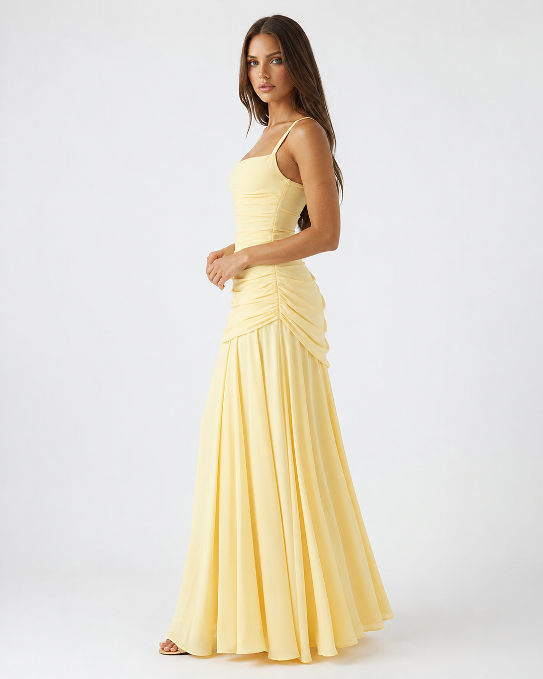 ENIE | Maxi Dress with Gathered Square Neckline