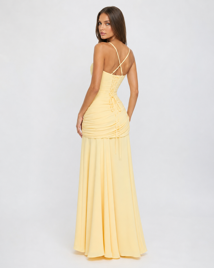 ENIE | Maxi Dress with Gathered Square Neckline