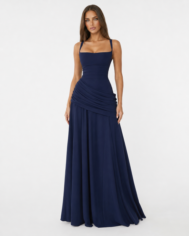 ENIE | Maxi Dress with Gathered Square Neckline