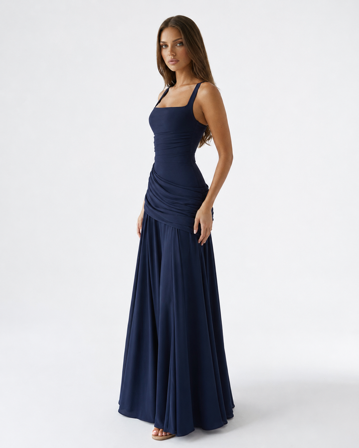 ENIE | Maxi Dress with Gathered Square Neckline