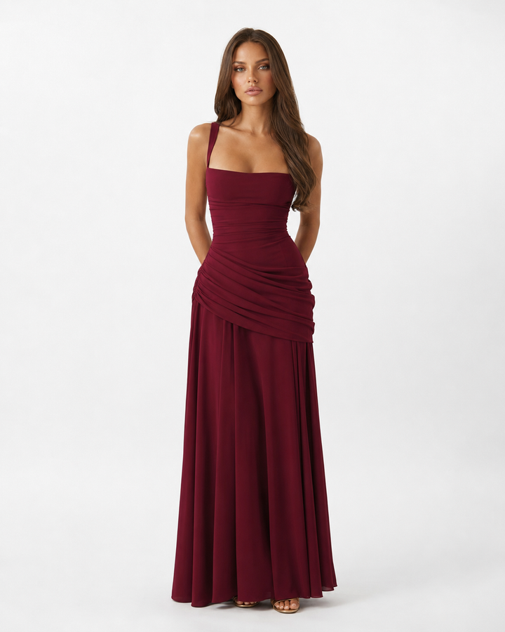 ENIE | Maxi Dress with Gathered Square Neckline