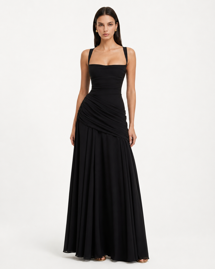 ENIE | Maxi Dress with Gathered Square Neckline