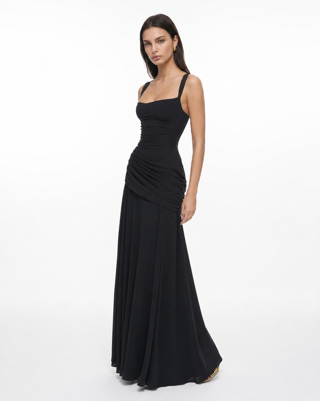 ENIE | Maxi Dress with Gathered Square Neckline