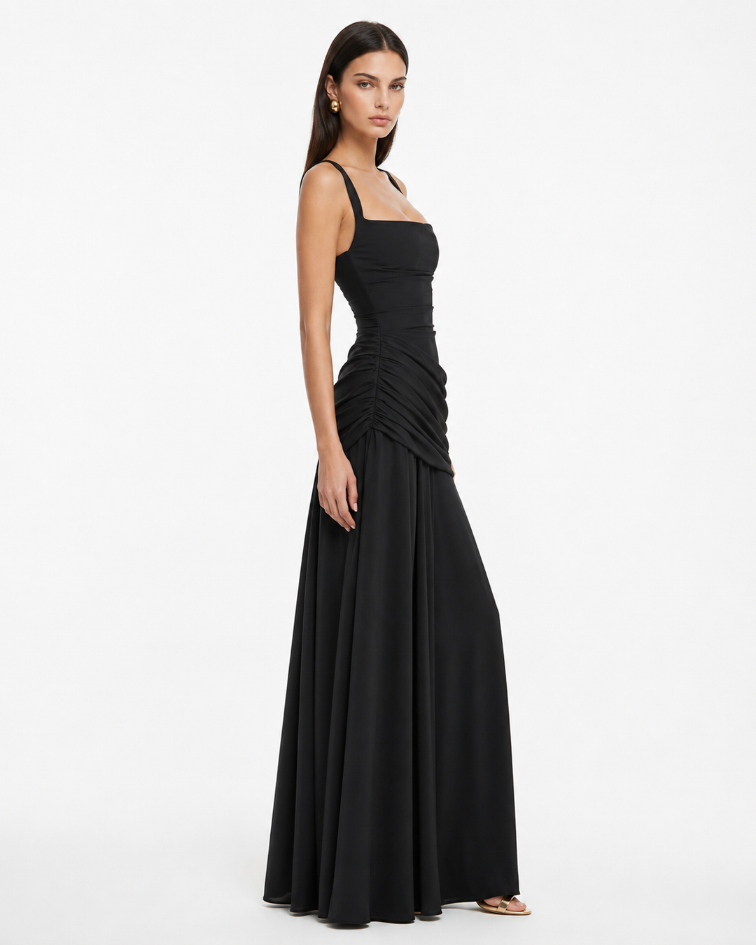 ENIE | Maxi Dress with Gathered Square Neckline