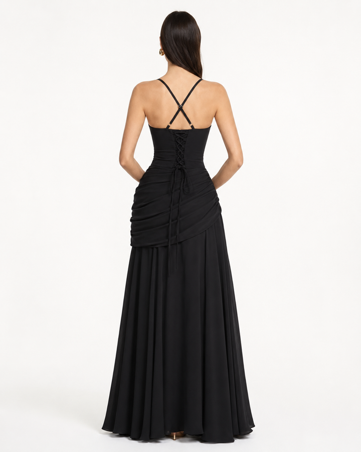 ENIE | Maxi Dress with Gathered Square Neckline