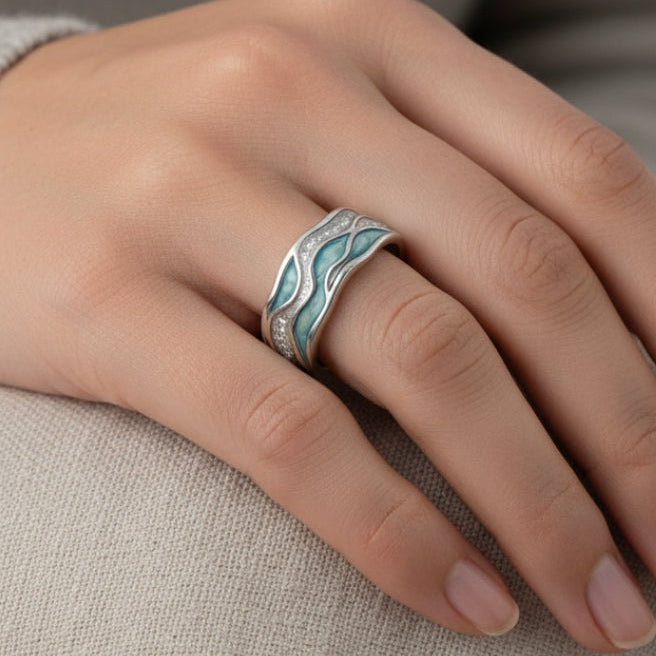 Anillo de Olas de Plata Turquesa Elegante
