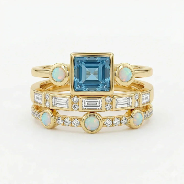 Vintage Blue Crystal Ring Set