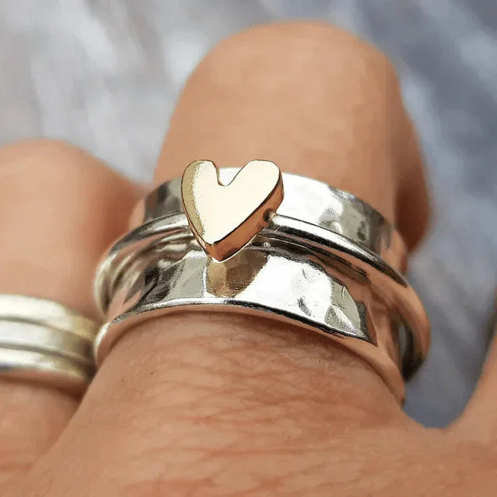 Vintage Gold Heart Silver Ring