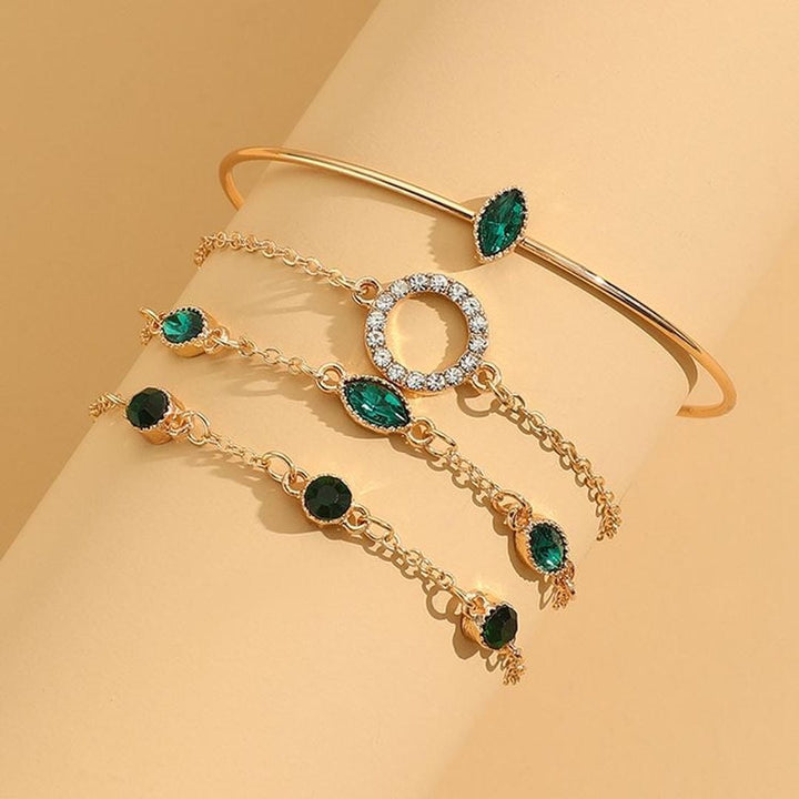 Conjunto de Pulseras de Cristal Esmeralda y Oro