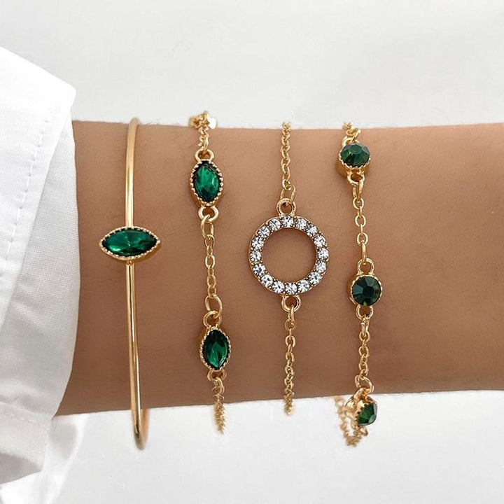 Conjunto de Pulseras de Cristal Esmeralda y Oro