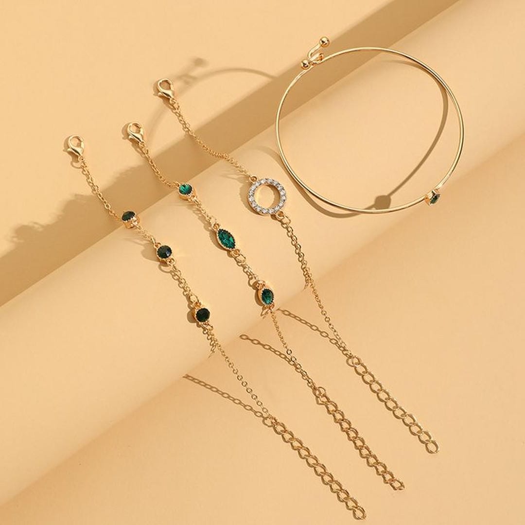 Conjunto de Pulseras de Cristal Esmeralda y Oro