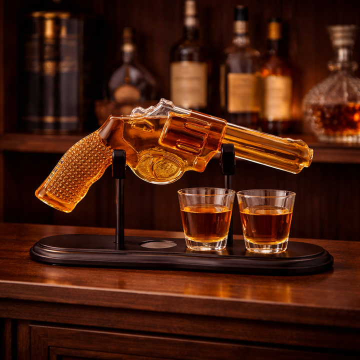 Botella de Whisky – Edición Set de Revólver con Vasos