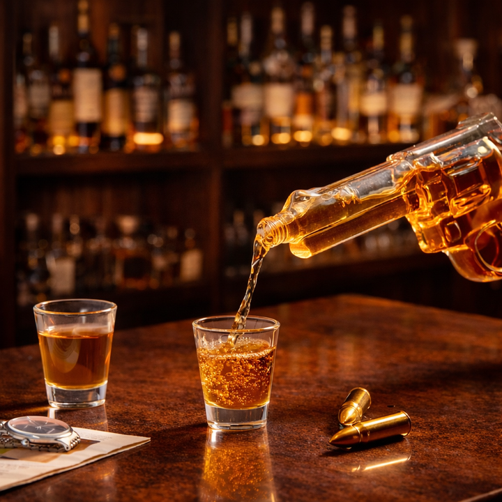 Botella de Whisky – Edición Set de Revólver con Vasos