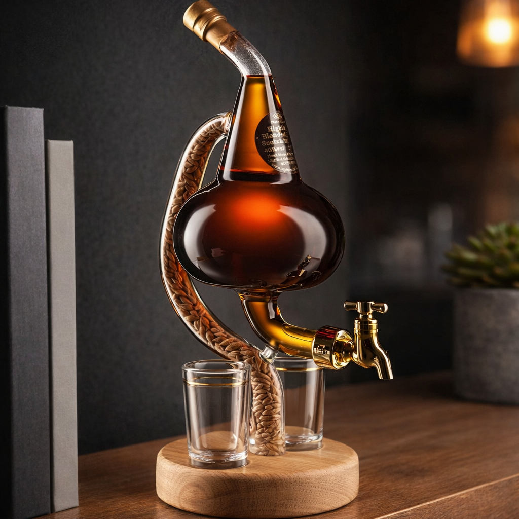 Botella de Whiskey - Edición Alambique con Base de Madera