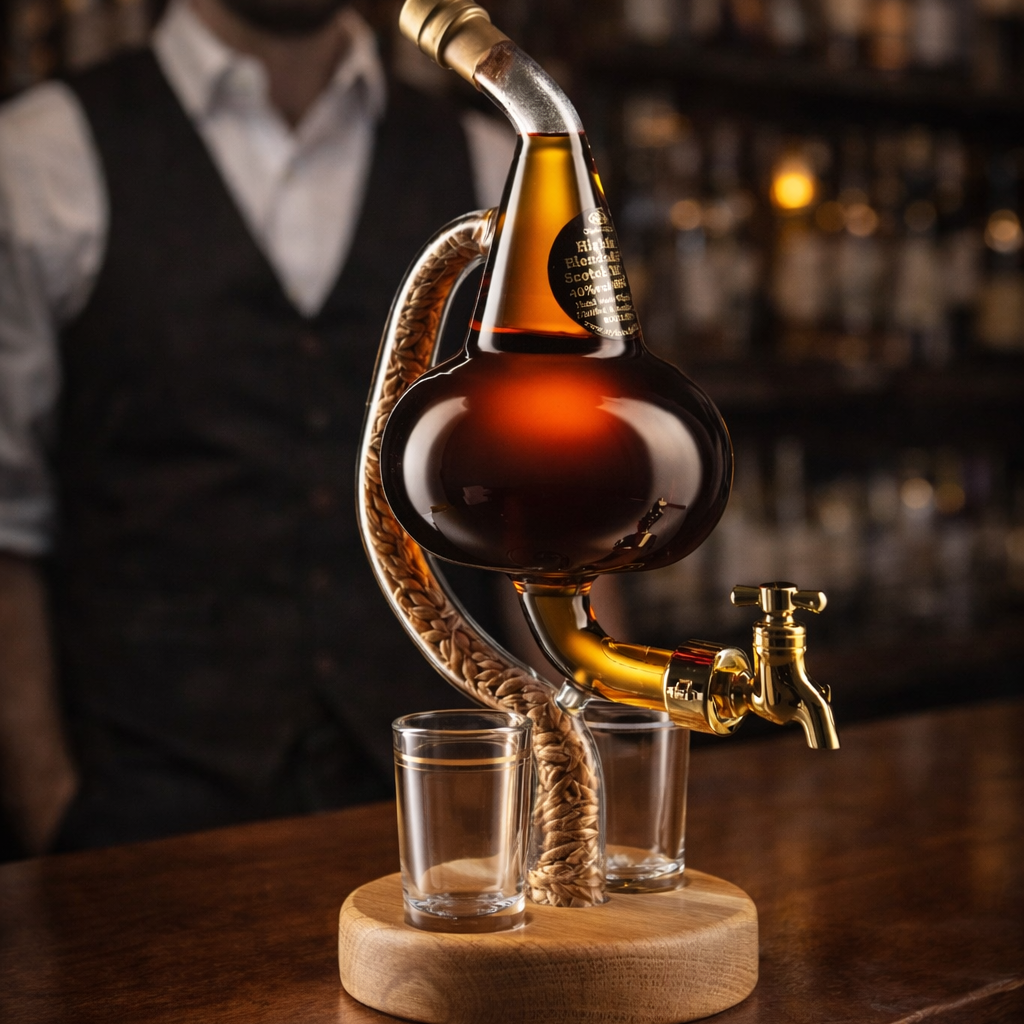 Botella de Whiskey - Edición Alambique con Base de Madera