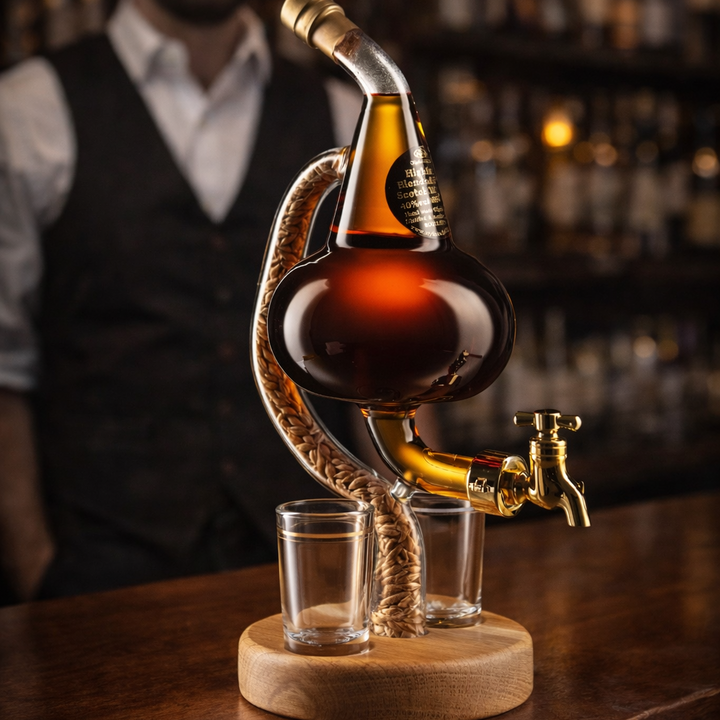 Botella de Whiskey - Edición Alambique con Base de Madera