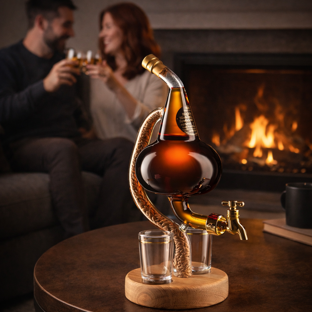 Botella de Whiskey - Edición Alambique con Base de Madera