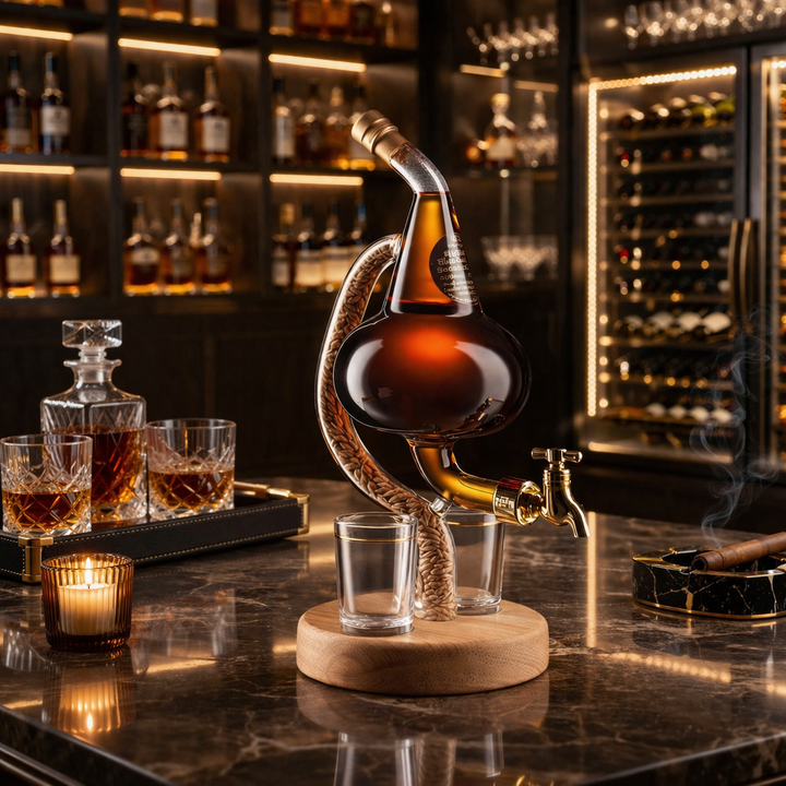 Botella de Whiskey - Edición Alambique con Base de Madera