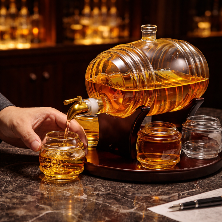 Botella de Whiskey - Edición Set Barril con Copas