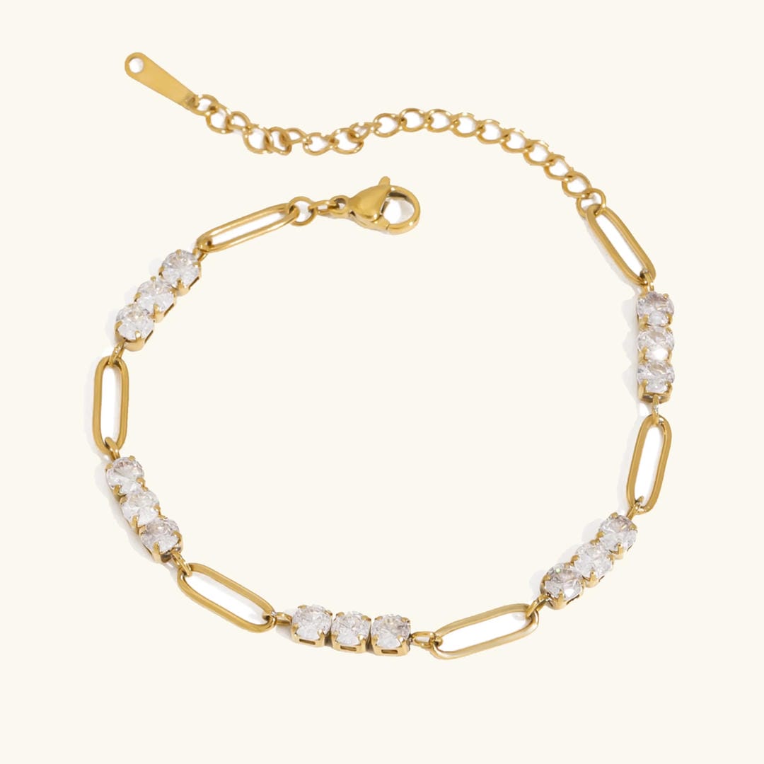Pulsera de Cadena de Oro con Cristales Brillantes
