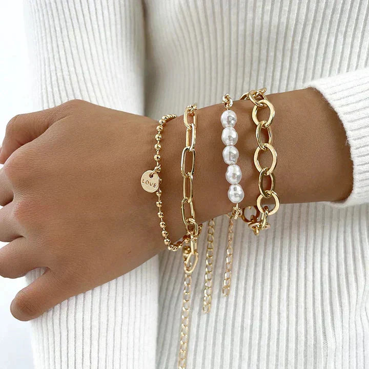 Paquetes de Pulseras de Perlas Doradas