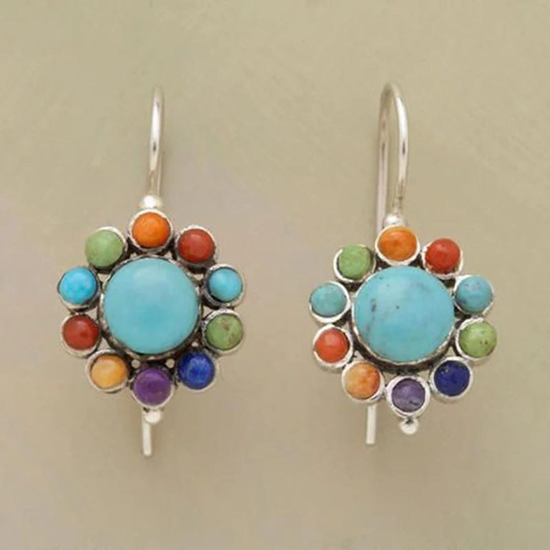 Vintage Iris Turquoise Hoop Earrings
