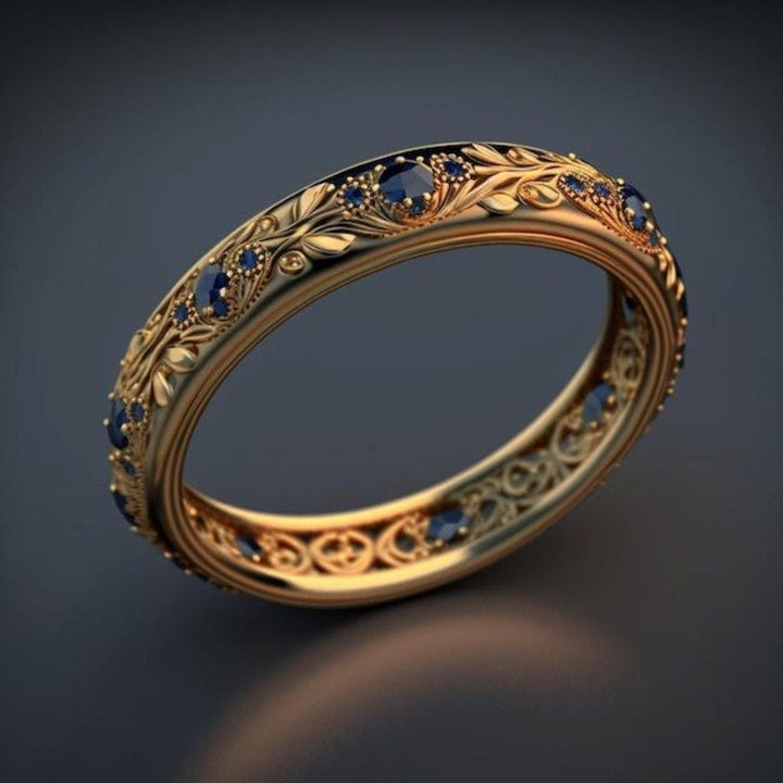 Anillo de Hoja de Circón Azul Exótico Fino