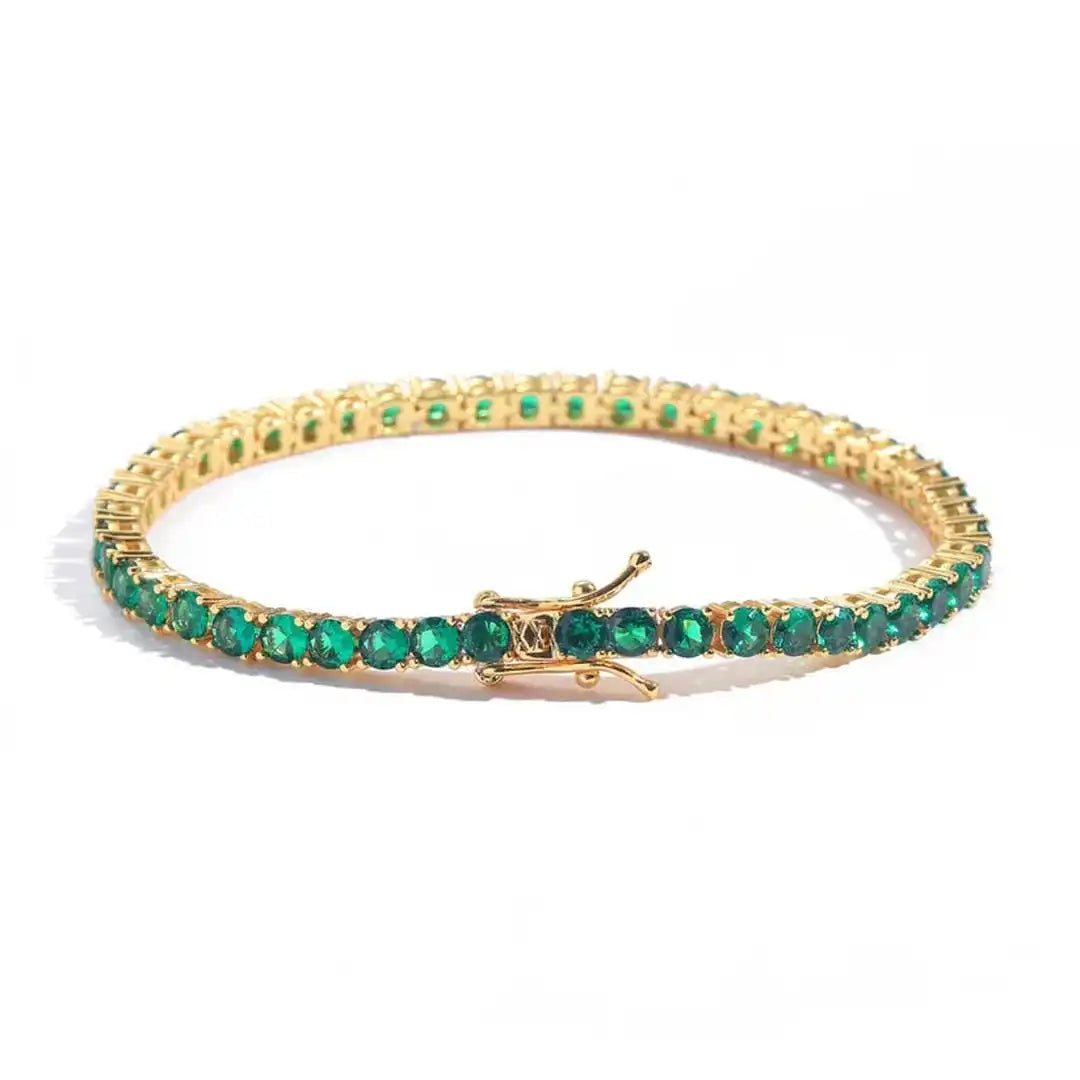 Pulsera de Tenis Clásica de Esmeralda y Oro