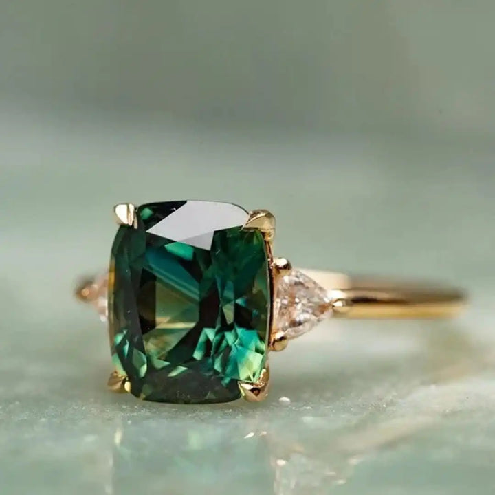 Gold Ring with Green Stone Inspired by Vintage