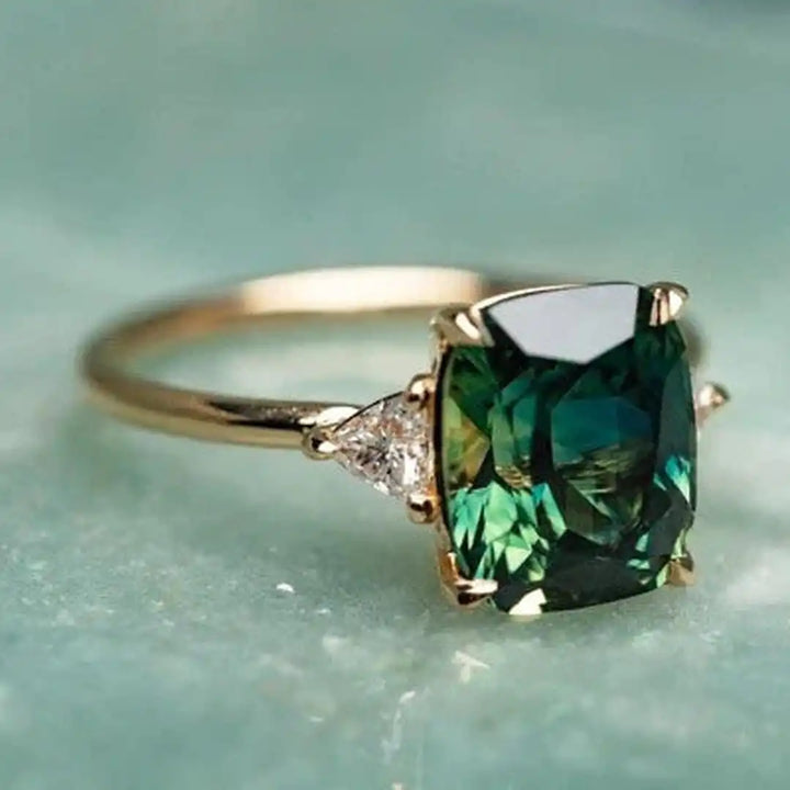 Gold Ring with Green Stone Inspired by Vintage