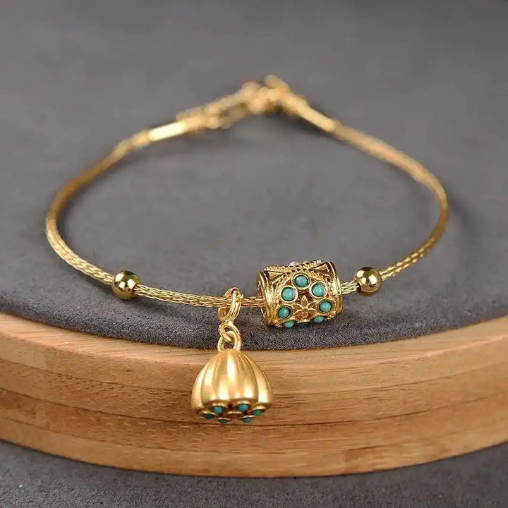 Turquoise Lotus Bracelet in Antique Gold
