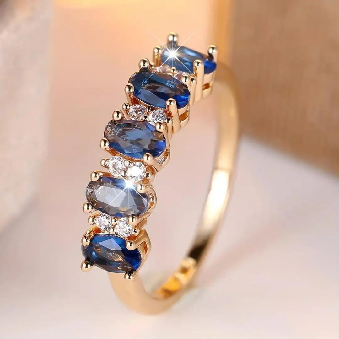 Anillo de Banda con Acento Oval Alternante