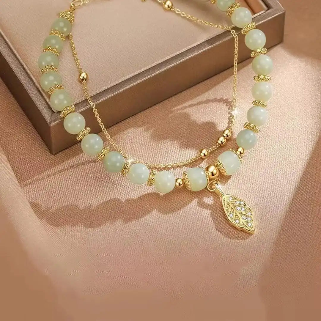 Exquisita Pulsera de Jade Verde Dorado