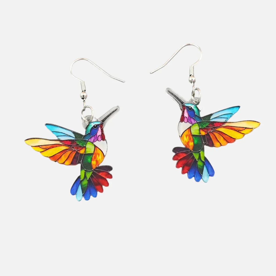 Hummingbird Acrylic Dangle Earrings – Bright 2D Bird Design