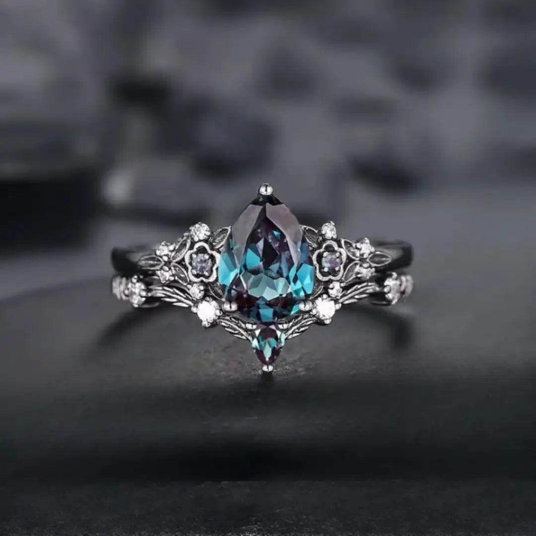 Black Matte Sapphire Zircon Ring Set