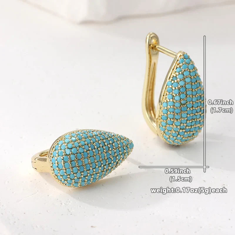 Pendientes de aro en forma de lágrima con pavé turquesa