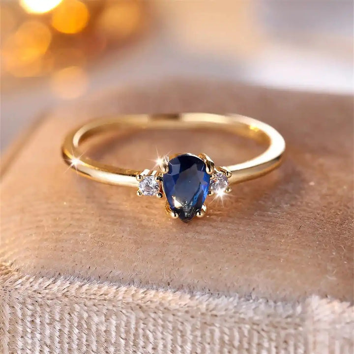 Royal Blue Sapphire Ring in Minimalist Pear Cut