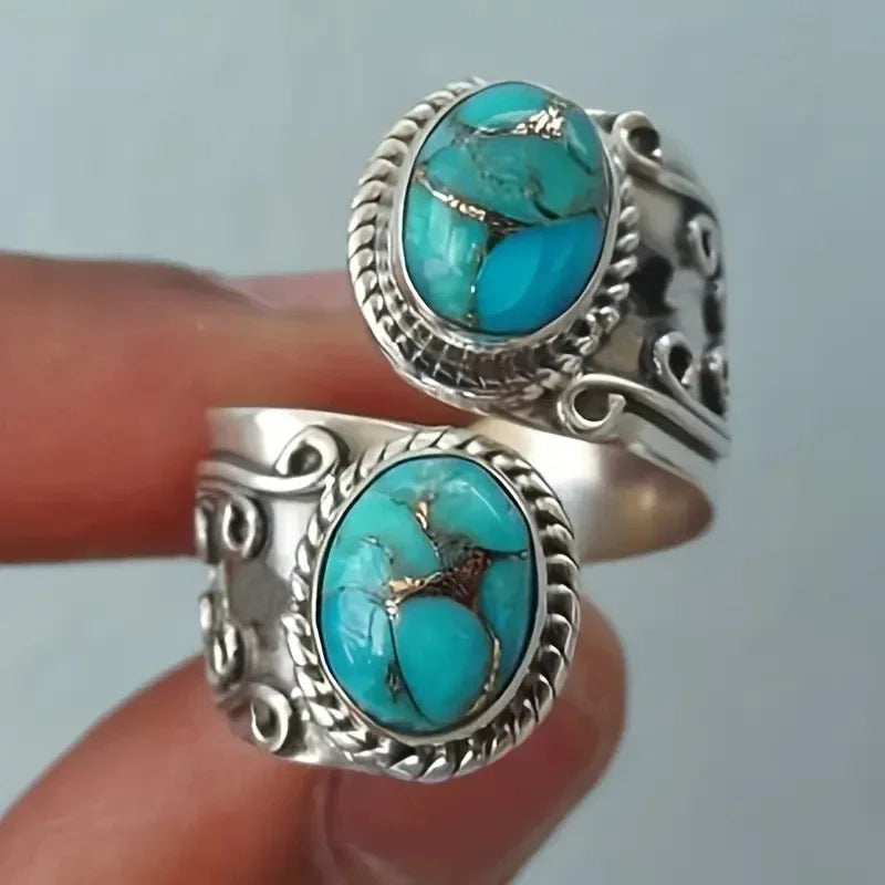 Anillo de Banda Cruz Turquesa Vintage Elegante