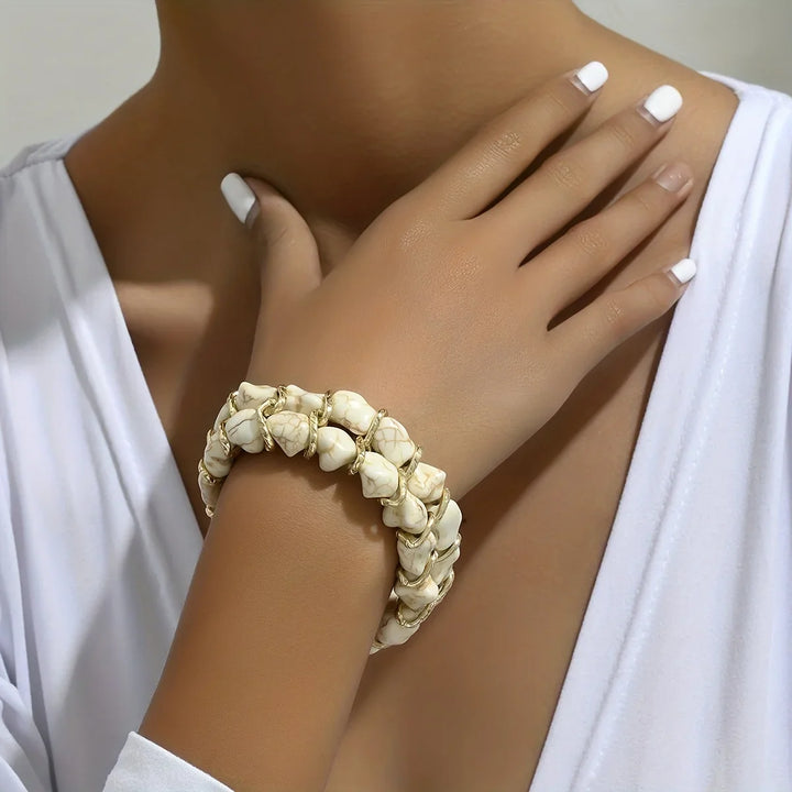Pulsera de Oro Tejida con Piedra Turquesa