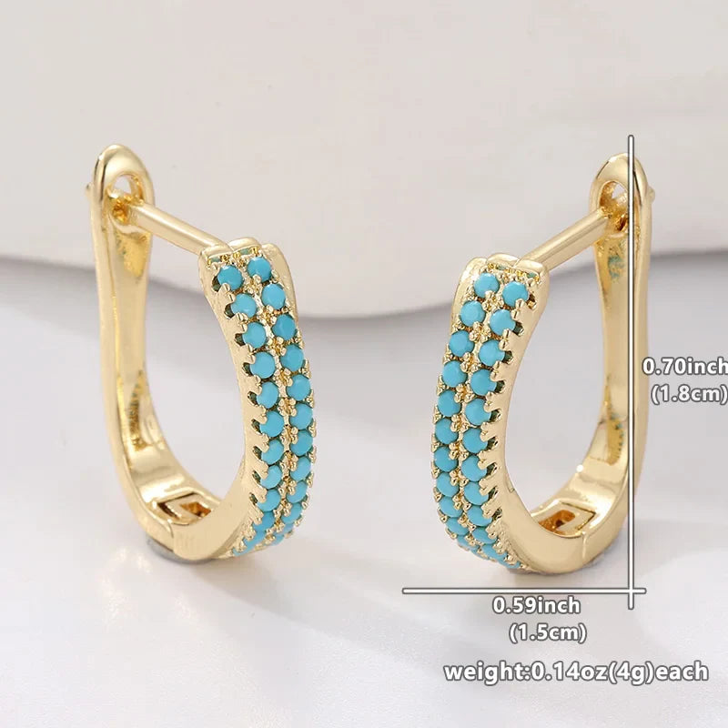 Aros Huggies Clásicos de Oro con Pavé Turquesa