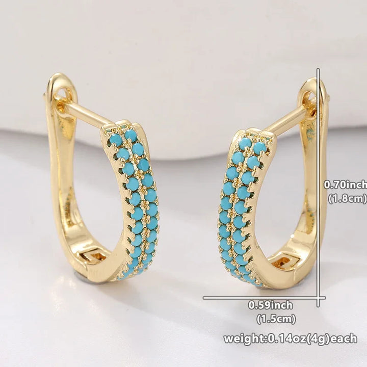Aros Huggies Clásicos de Oro con Pavé Turquesa