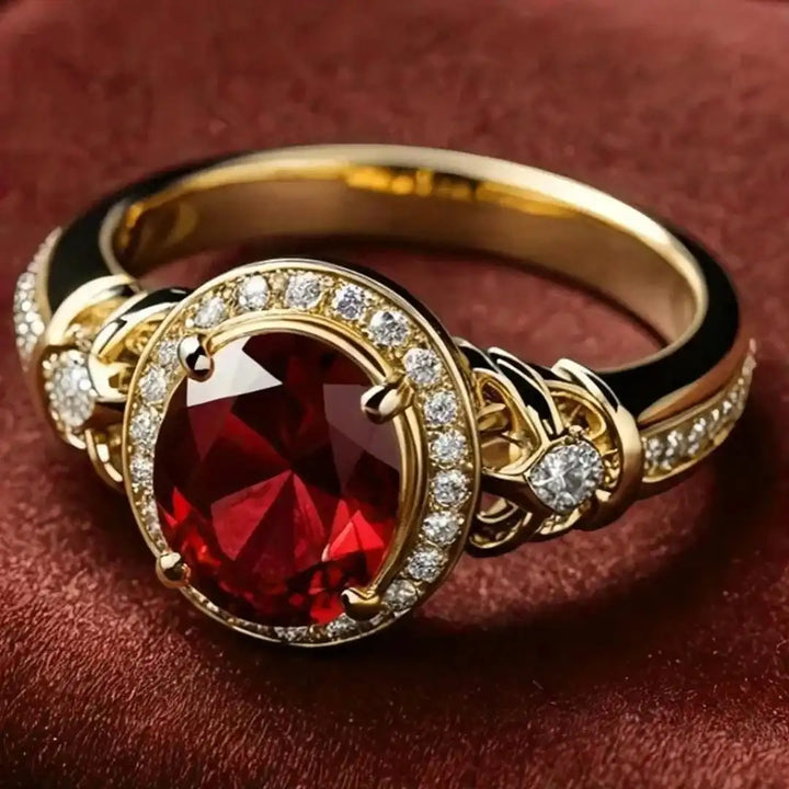 Anillo Declarativo de Nudo Halo de Rubí