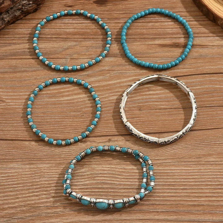 Conjunto de Pulseras de Cuentas Turquesa Bohemio