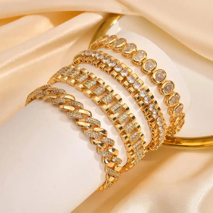 Conjunto de Pulseras Ajustables de Zirconia Cúbica Dorada