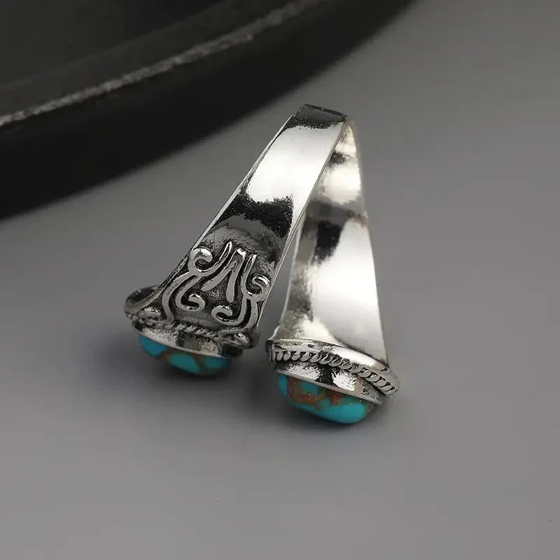Anillo de Banda Cruz Turquesa Vintage Elegante