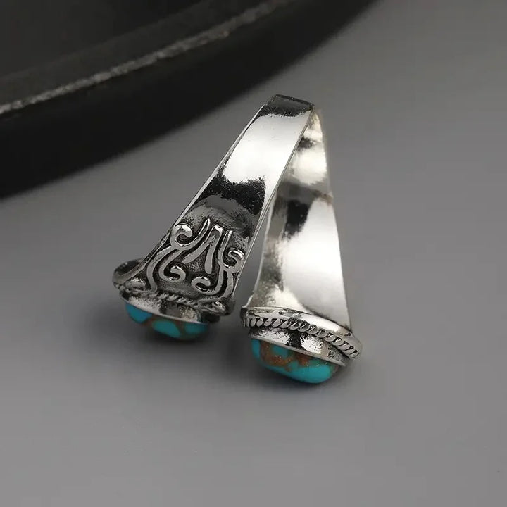 Anillo de Banda Cruz Turquesa Vintage Elegante