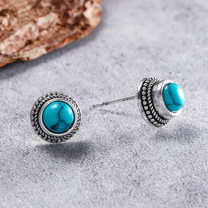 Pendientes de Stud de Imitación de Turquesa Vintage Bohemio