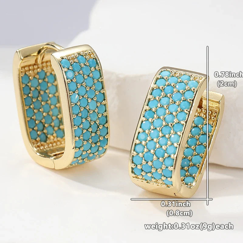 Pendientes Huggie de Oro con Pavé Turquesa